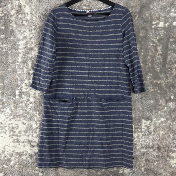 Zinni Garnet Hill Size M Striped Stretch Mini Shift Dress Blue 3/4 Sleeve Pullov - Picture 1 of 9
